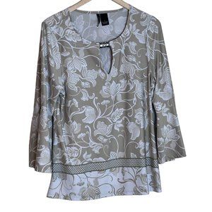 NWT‎ New Directions Beige White Blouse Large